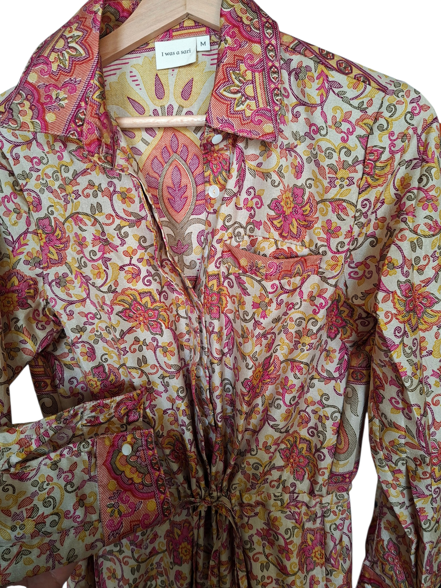 Tuta jumpsuit fatta a mano crema e rosa I Was a Sari sustainable fashion, M