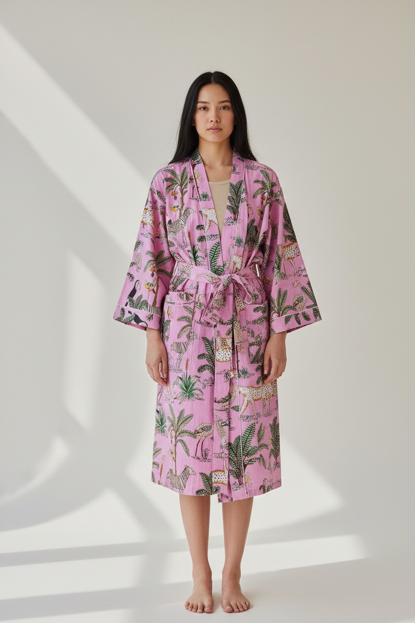 Jungle Print Dressing Gown - Pink: Small/Medium(SM)