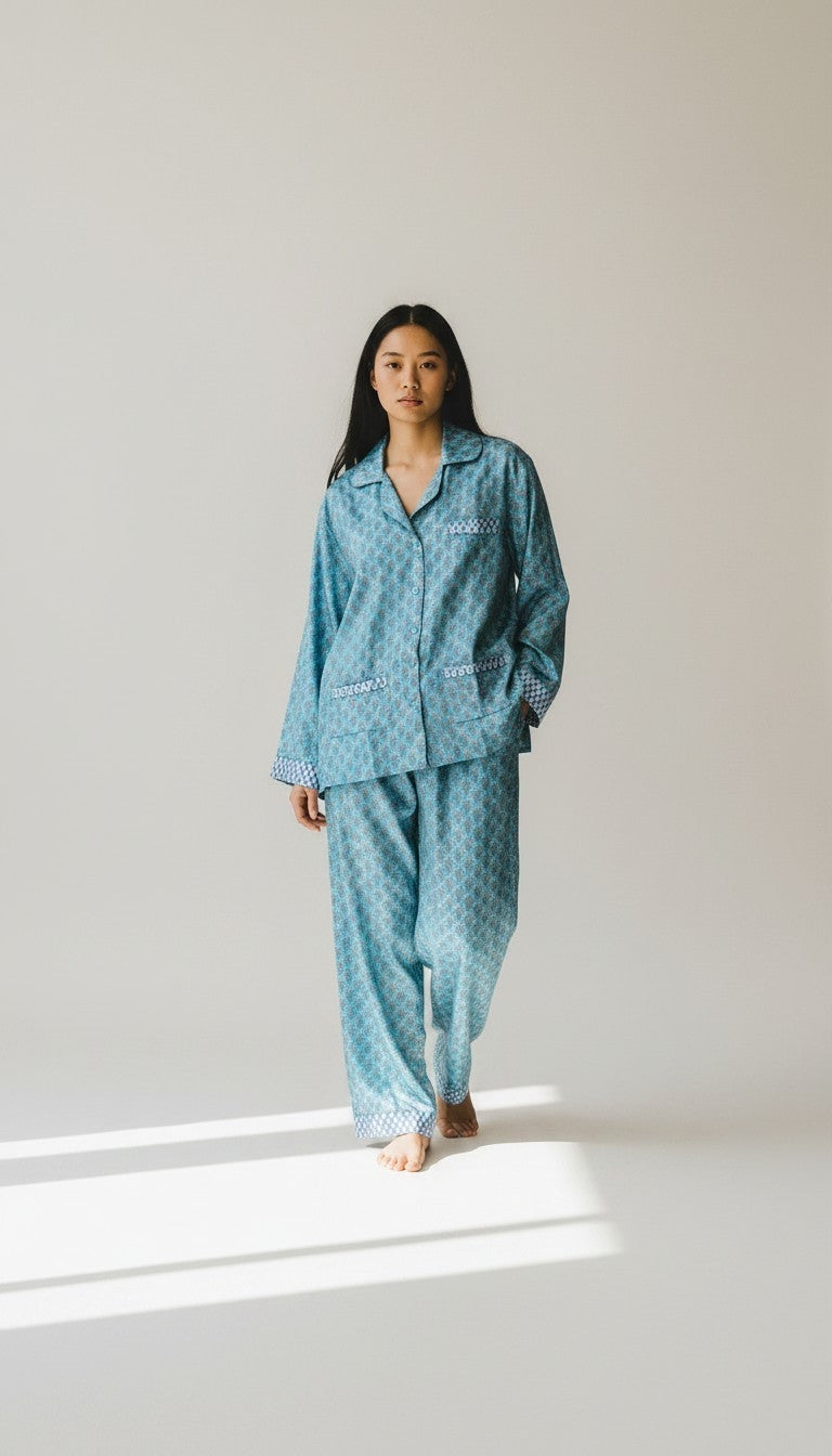 Set coordinato azzurro I Was A Sari sustainable fashion sets, L