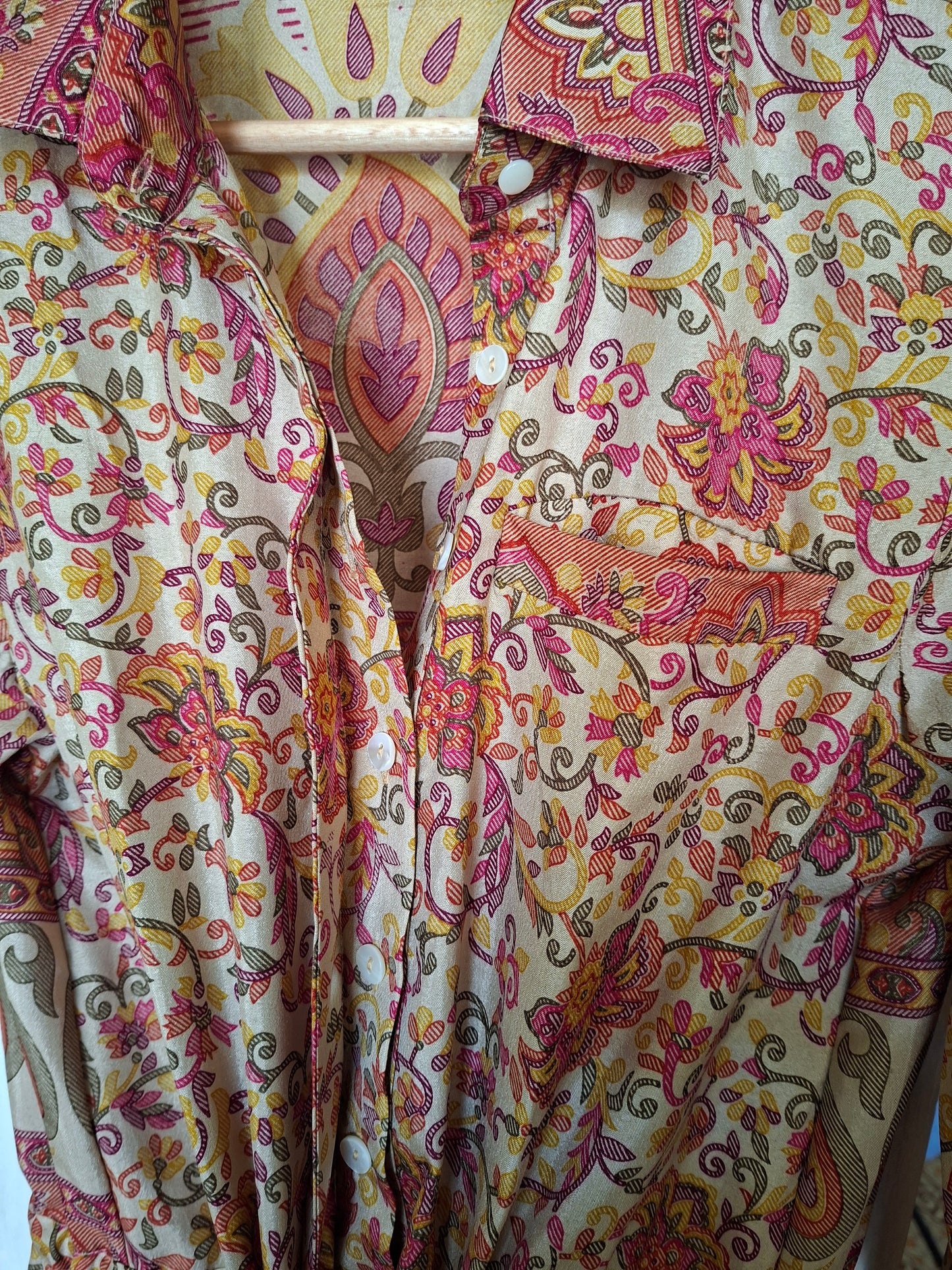Tuta jumpsuit fatta a mano crema e rosa I Was a Sari sustainable fashion, M