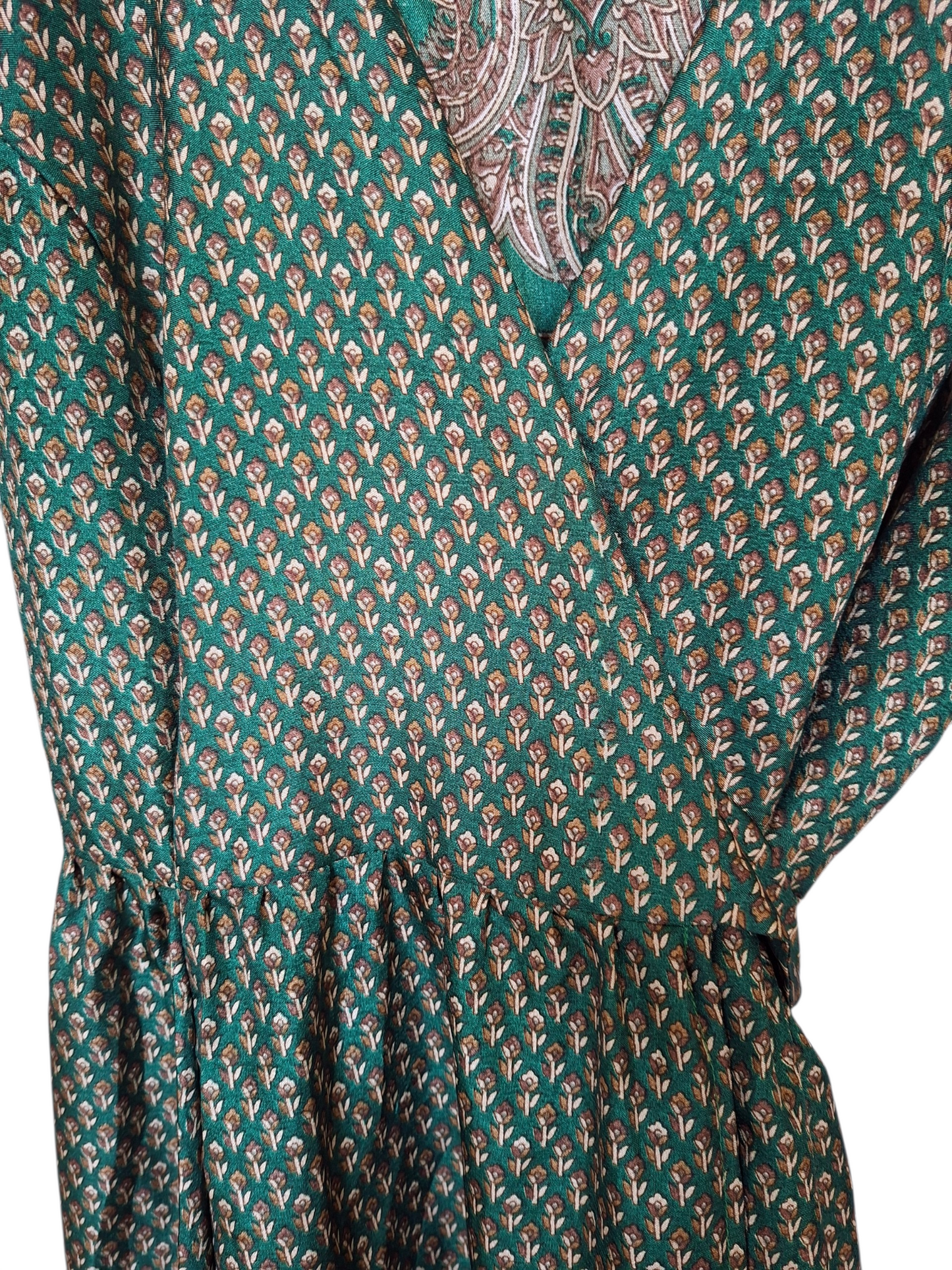 Vestito wrap dress fatto a mano verde I Was a Sari sustainable fashion, L