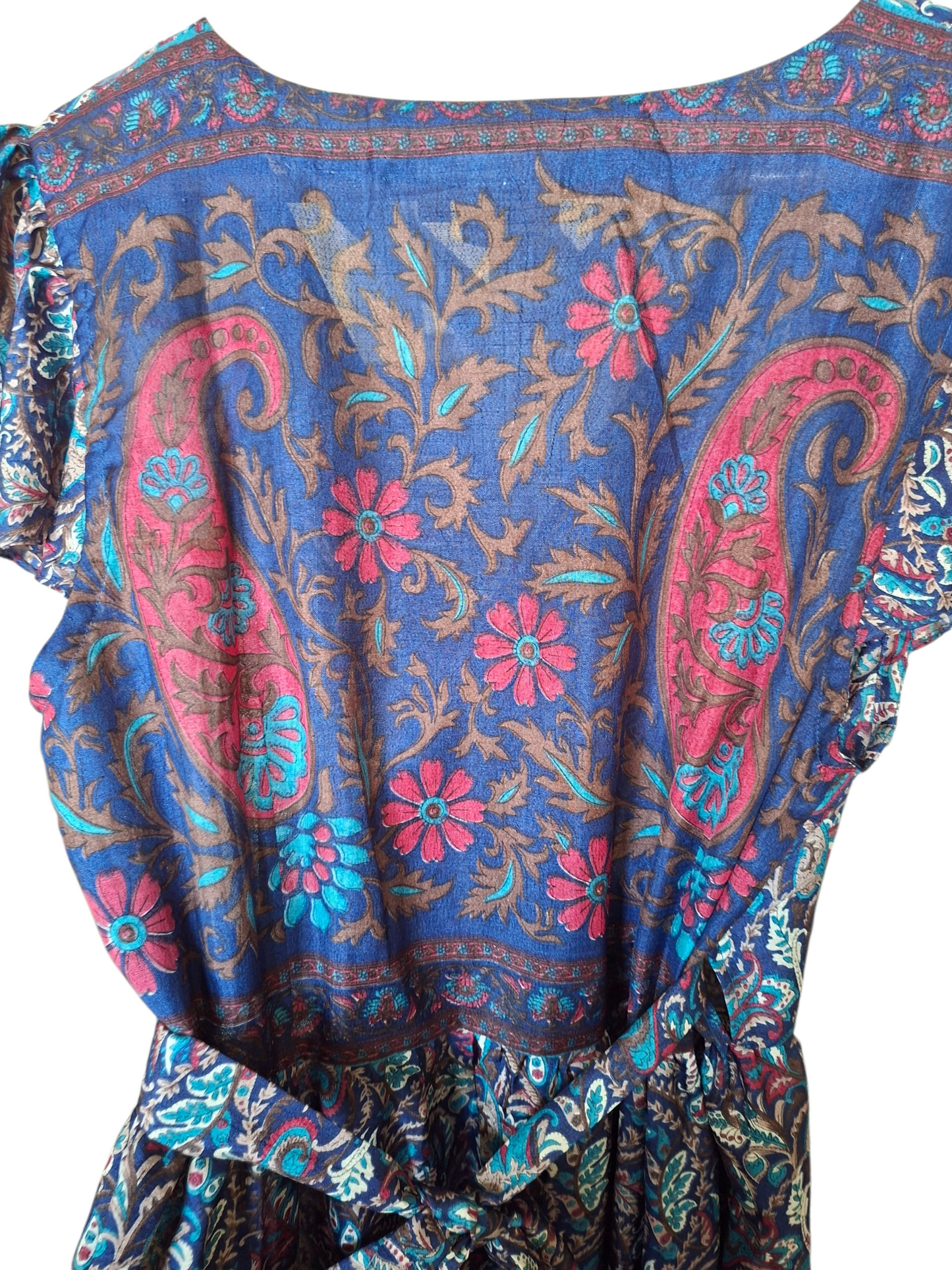 Vestito wrap dress fatto a mano blu I Was a Sari sustainable fashion, L