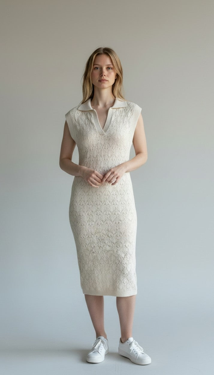 Abito Daniela midi dress Rifò in white burro moda sostenibile e circolare, 100% cotone