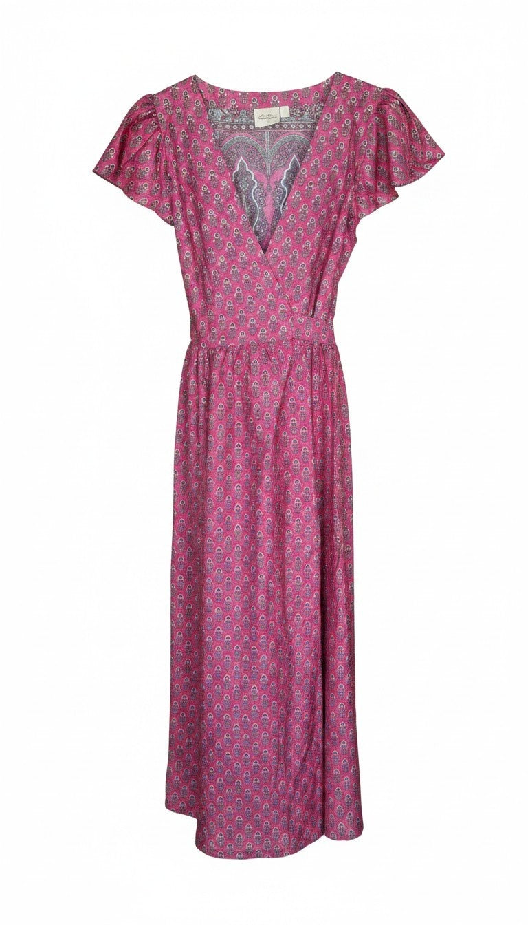 Vestito wrap dress fatto a mano rosa I Was a Sari,sustainable fashion, S