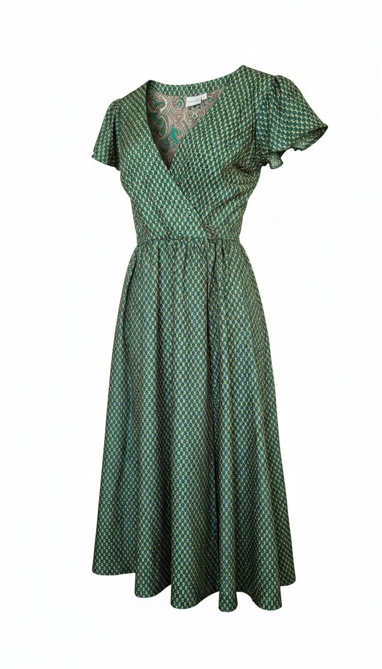 Vestito wrap dress fatto a mano verde I Was a Sari sustainable fashion, L