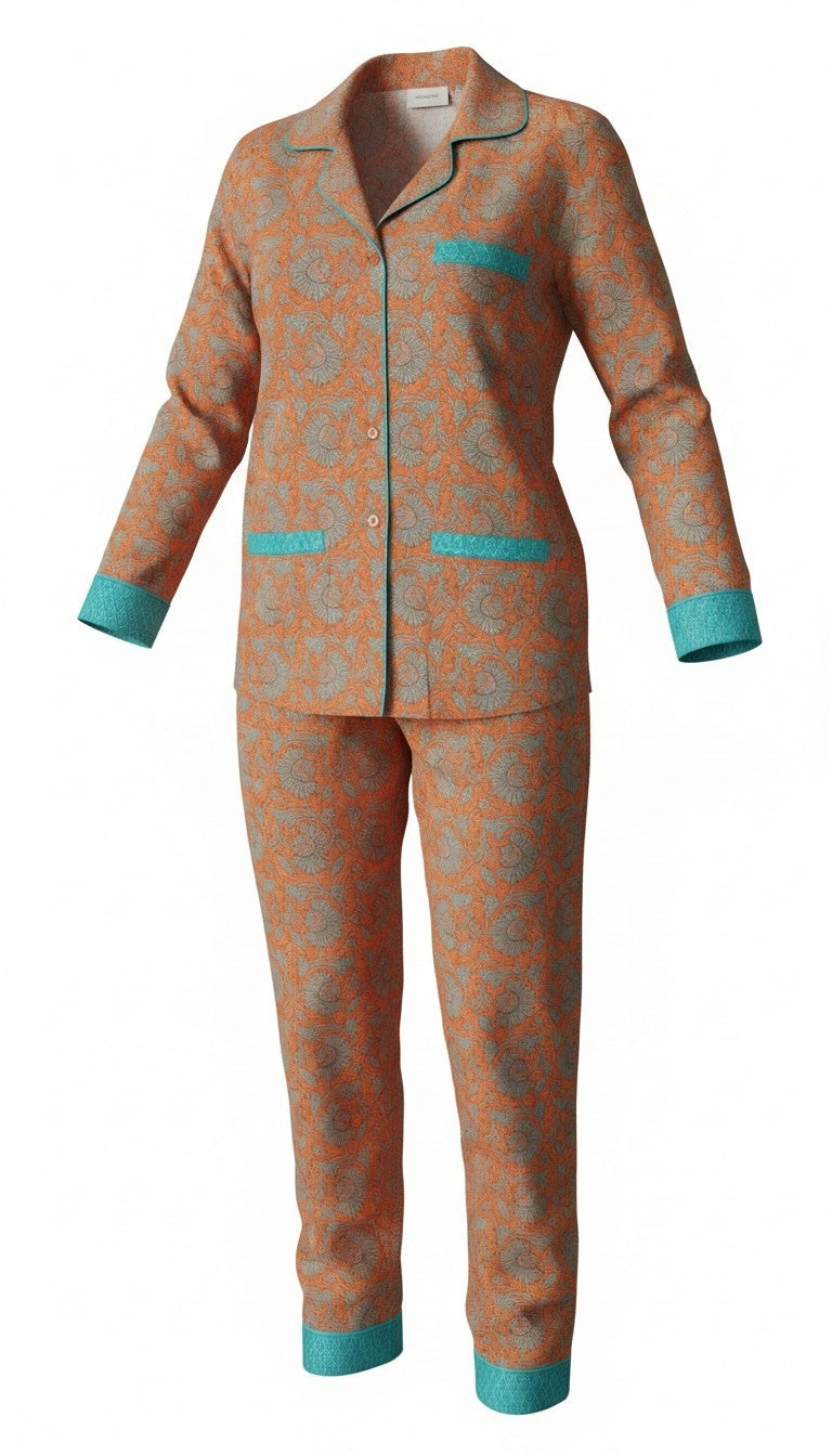 Outdoor Pyjama orange I Was a Sari sustainable fashion