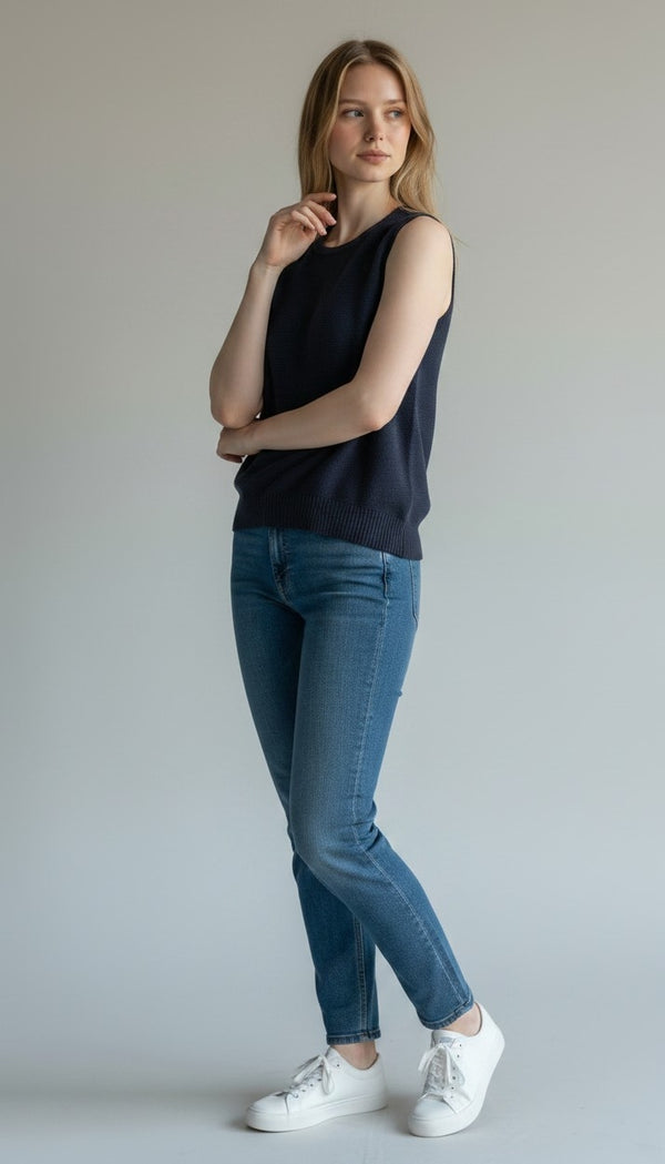 Maglia Alma in 100% lino Rifò moda sostenibile e circolare, in blu mora