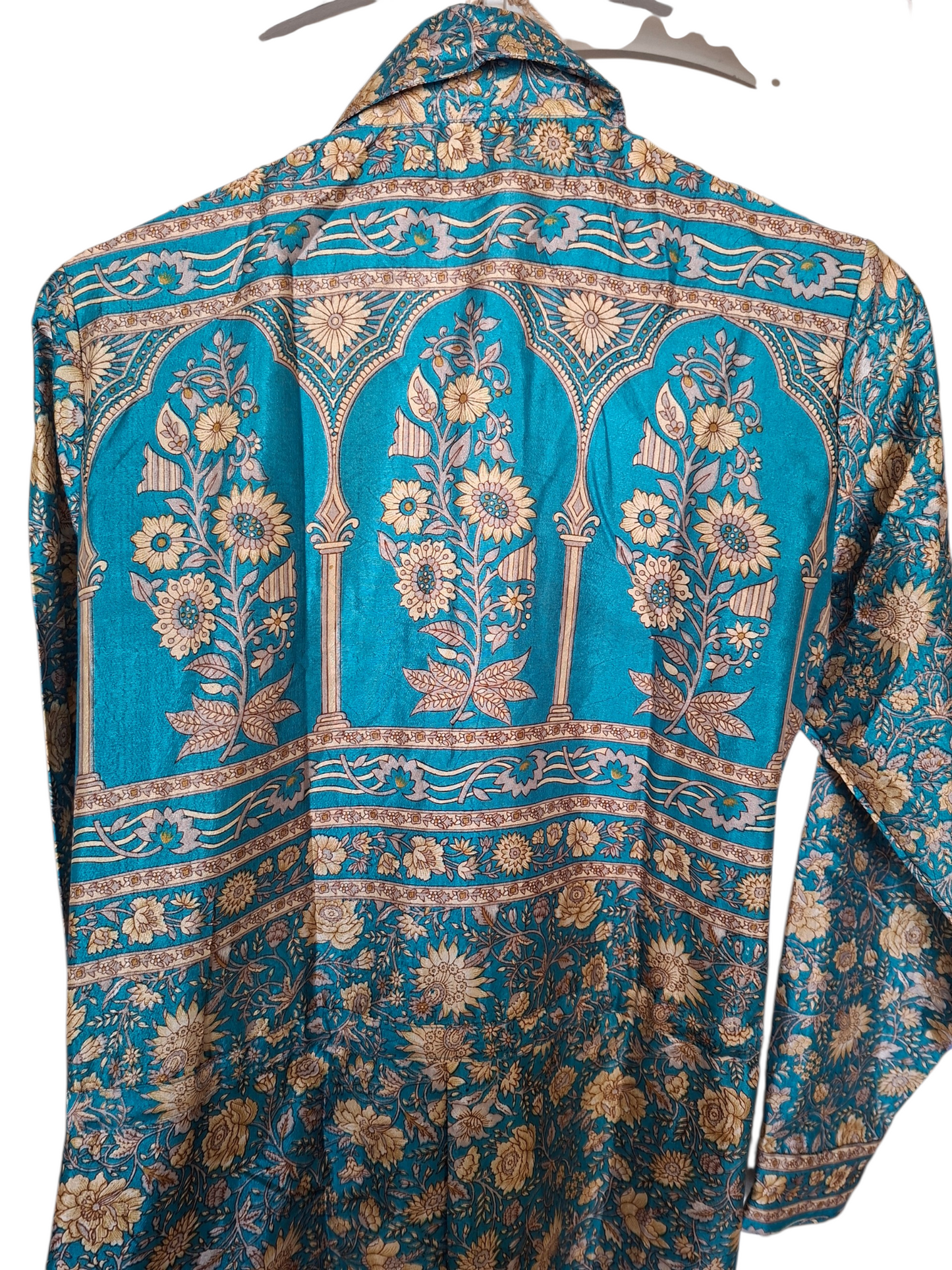 Tuta jumpsuit fatta a mano azzurra I Was a Sari sustainable fashion, M