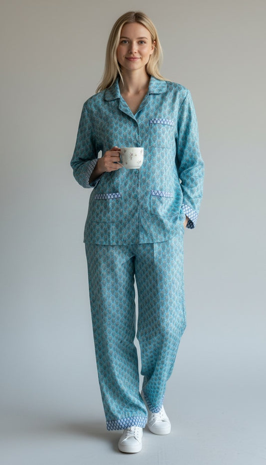 Set coordinato azzurro I Was A Sari sustainable fashion sets, L