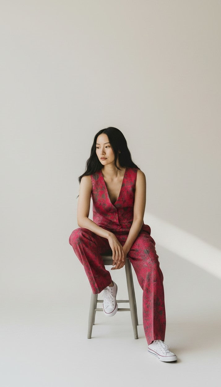 Set coord red I Was a Sari sustainable fashion