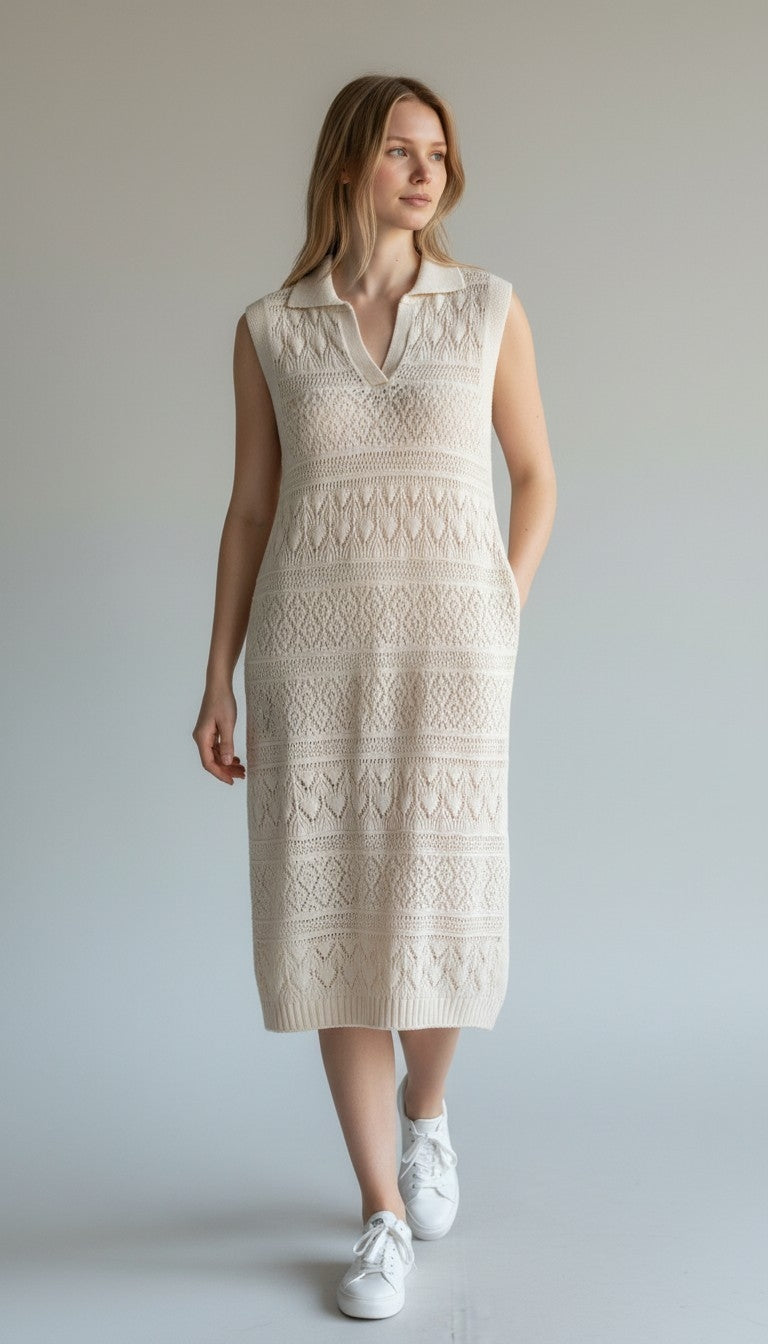 Abito Daniela midi dress Rifò in white burro moda sostenibile e circolare, 100% cotone