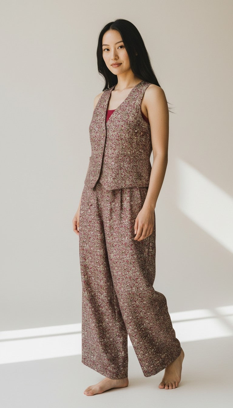 Set coordinato grigio e rosso I Was A Sari sustainable fashion sets, M