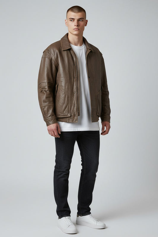 Giacca in pelle vintage senza maniche